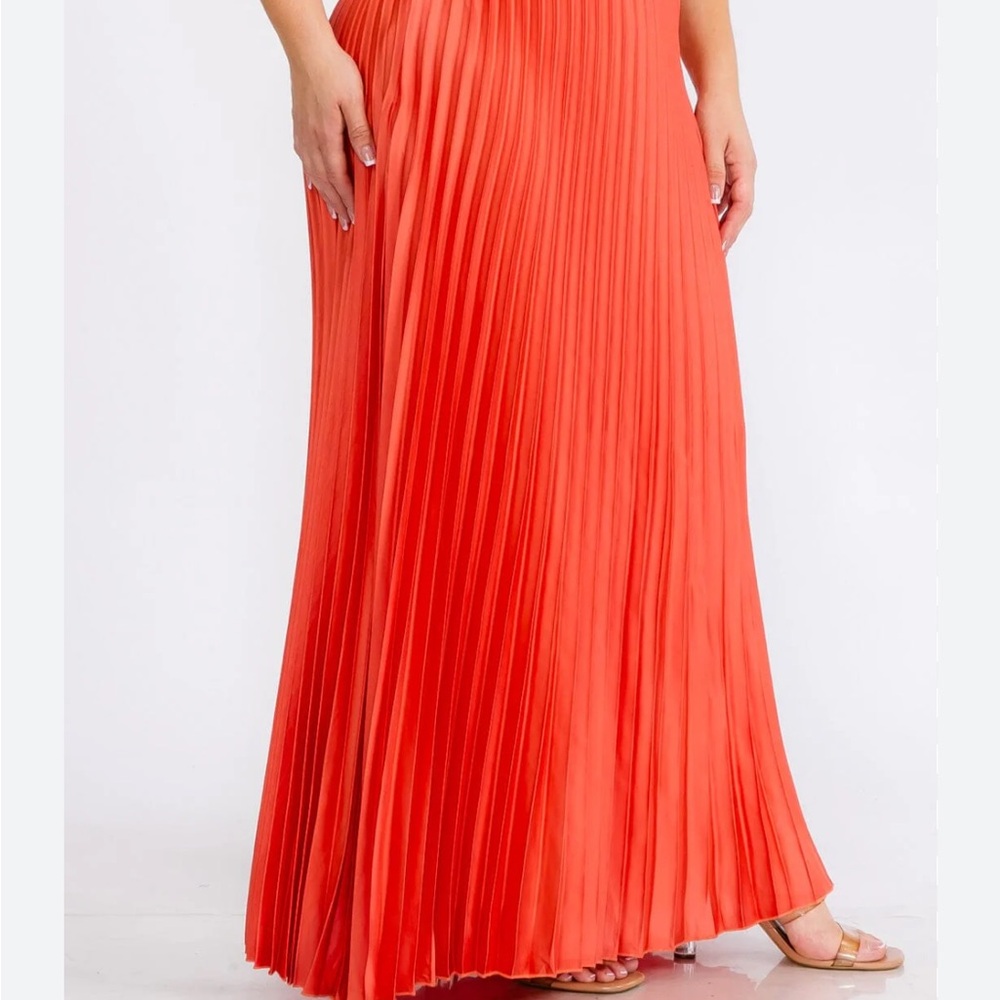 NWT Skies Are Blue Pleated Vibrant Orange Maxi Skirt XS